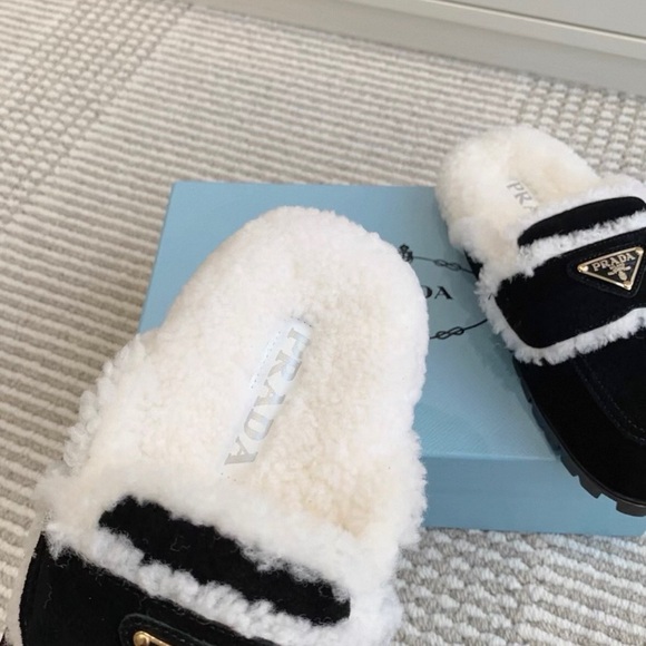 Prada Black and White Fur-Accented Slippers - Picture 6 of 7
